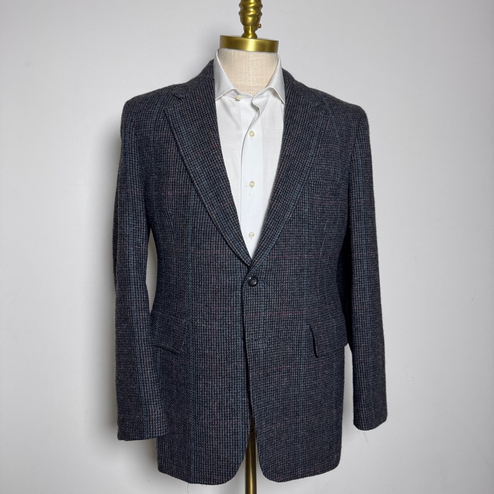 Kuppenheimer Blazer Mens 38R Gray Blue Windowpane Check Wool Blend Sport Coat